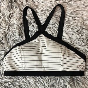 CALIA by Carrie Underwood Black and White Striped Sports Bra